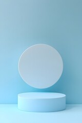 Minimalist turquoise background with empty podium and floating circle for placing product