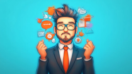 A man in a suit meditates with a calm expression.