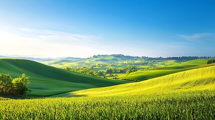 Fototapeta premium Green Hills and Rolling Landscape in Tuscany Italy