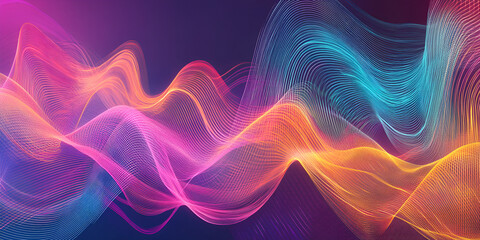 Fototapeta premium Vibrant neon waves, colorful abstract background, glowing lines, purple blue pink hues