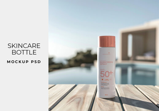 Skincare Product Packaging Sunscreen Spray Bottle Mockup With Generative AI