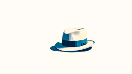 Fototapeta premium White panama hat casting a shadow on white background