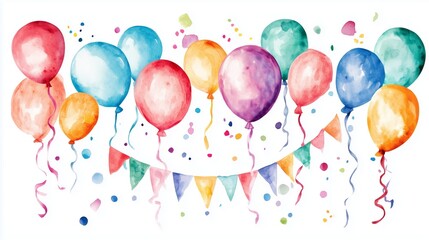 A vibrant display of colorful balloons and bunting creating a festive atmosphere for celebrations at a joyful gathering