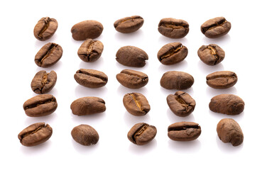 Roasted coffee beans isolated on a white background