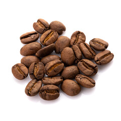 Roasted coffee beans isolated on a white background
