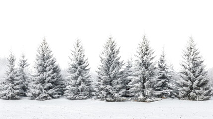 Obraz premium Winter landscape with pine trees covered in snow on white background