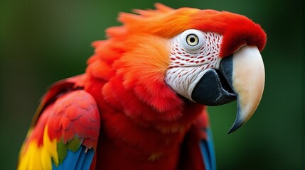 Fototapeta premium Close Up of a Scarlet Macaw Showcasing its Vibrant Feathers