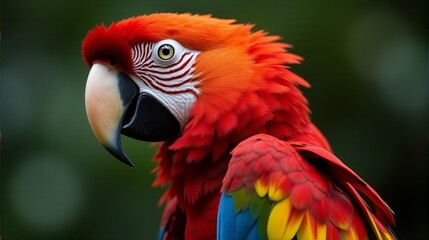 Fototapeta premium Close Up of a Scarlet Macaw Showcasing its Vibrant Feathers