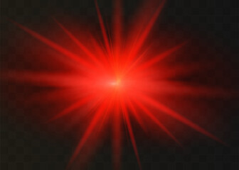 Red light effect reflections, neon illumination in red colors. Bright light lens. Police light effects, lines. Shiny stars, glowing sparks on a black background. Vector