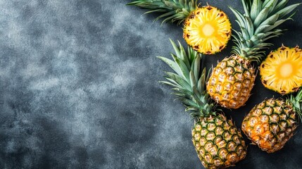 Fototapeta premium Fresh pineapples on dark textured background