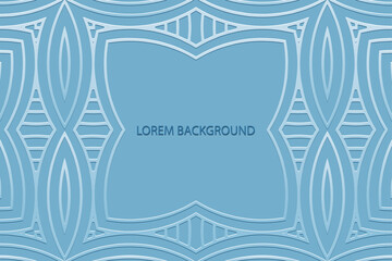 Blue lorem background, tribal cover design, banner. Geometric ethnic minimalist 3D pattern. Ornaments, arabesques, mandala of the East, Asia, India, Mexico, Aztec, Peru. Embossing, place for text.