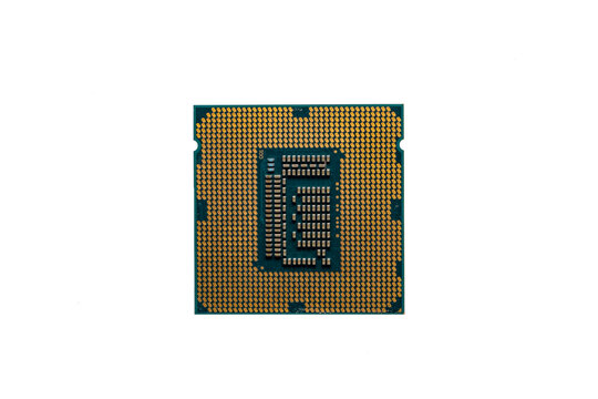 Computer processor CPU chip isolated on white background.