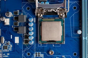 Fototapeta premium Computer processor CPU chip on the motherboard.