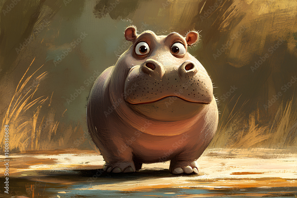 Sticker cartoon animal hippo, illustration