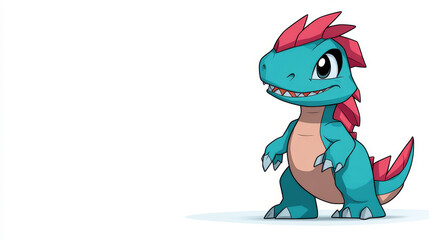 Cute cartoon dinosaur with red and blue scales