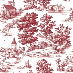 Classic Toile de Jouy Seamless Pattern in Red