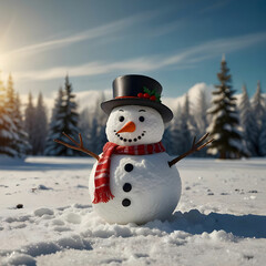 Obraz premium Funny Winter Holiday Snowman and Warming
