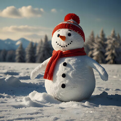Obraz premium Funny Winter Holiday Snowman and Warming