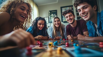 Cheerful Friends Enjoying Board Game Night in Cozy Apartment