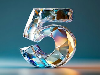A crystal number five on a blue background
