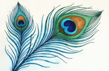 Obraz premium A beautiful pair of peacock feathers gracefully displayed on a white background