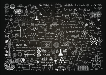 Hand drawn science on chalkboard. Vector illustration.