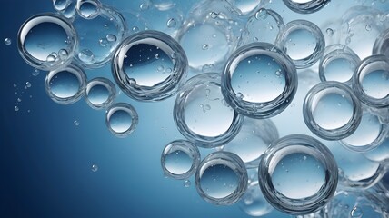 "Background with water bubbles and transparency effects, in blue and white tones."

