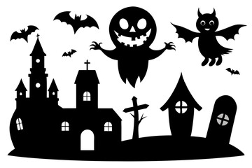 Spooky Halloween Silhouette Set | vector illustration on white background