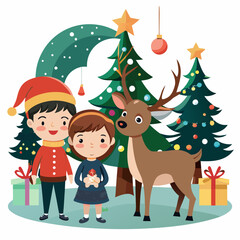 Christmas Cute Kids deer Black silhouette