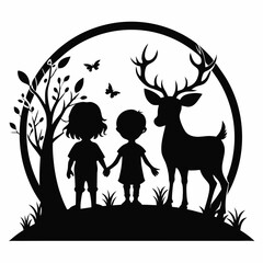 Christmas Cute Kids deer Black silhouette