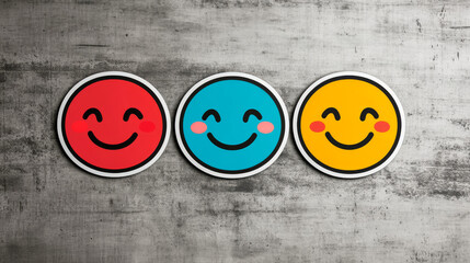 Three happy emojis on a gray background.