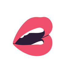 Red female lips . Woman lip speak . Modern doodle art style, Simple flat vector design illustration.