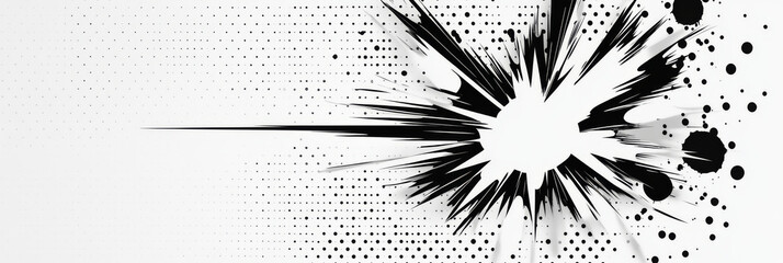 Abstract black and white graphic design with a radial burst