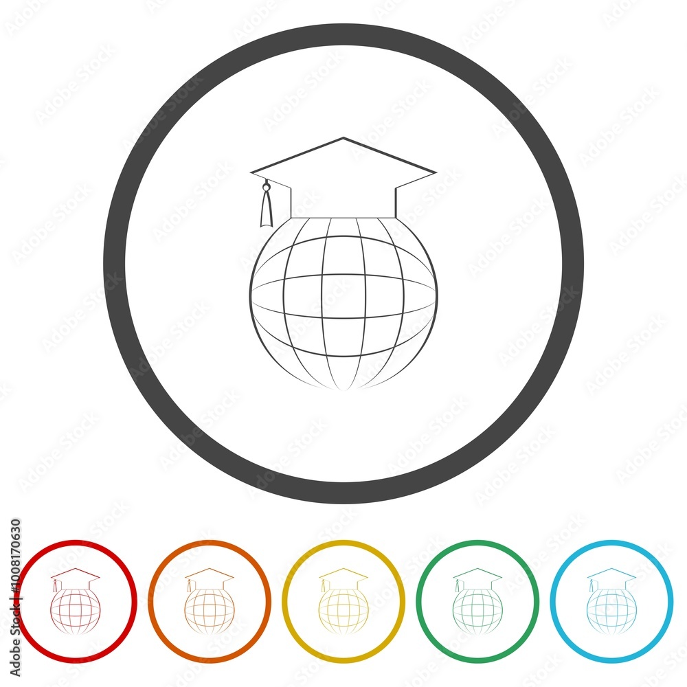 Poster global online study icon. set icons in color circle buttons