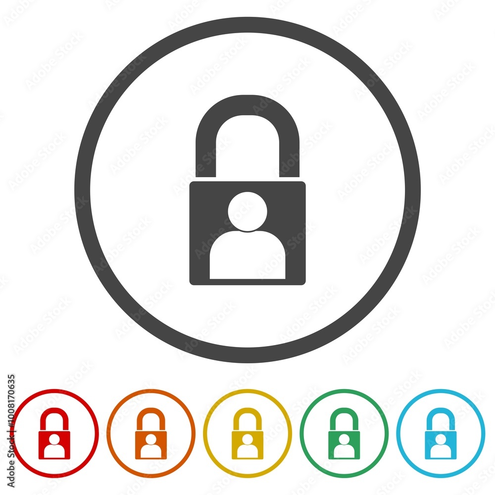 Poster security human lock icon. set icons in color circle buttons