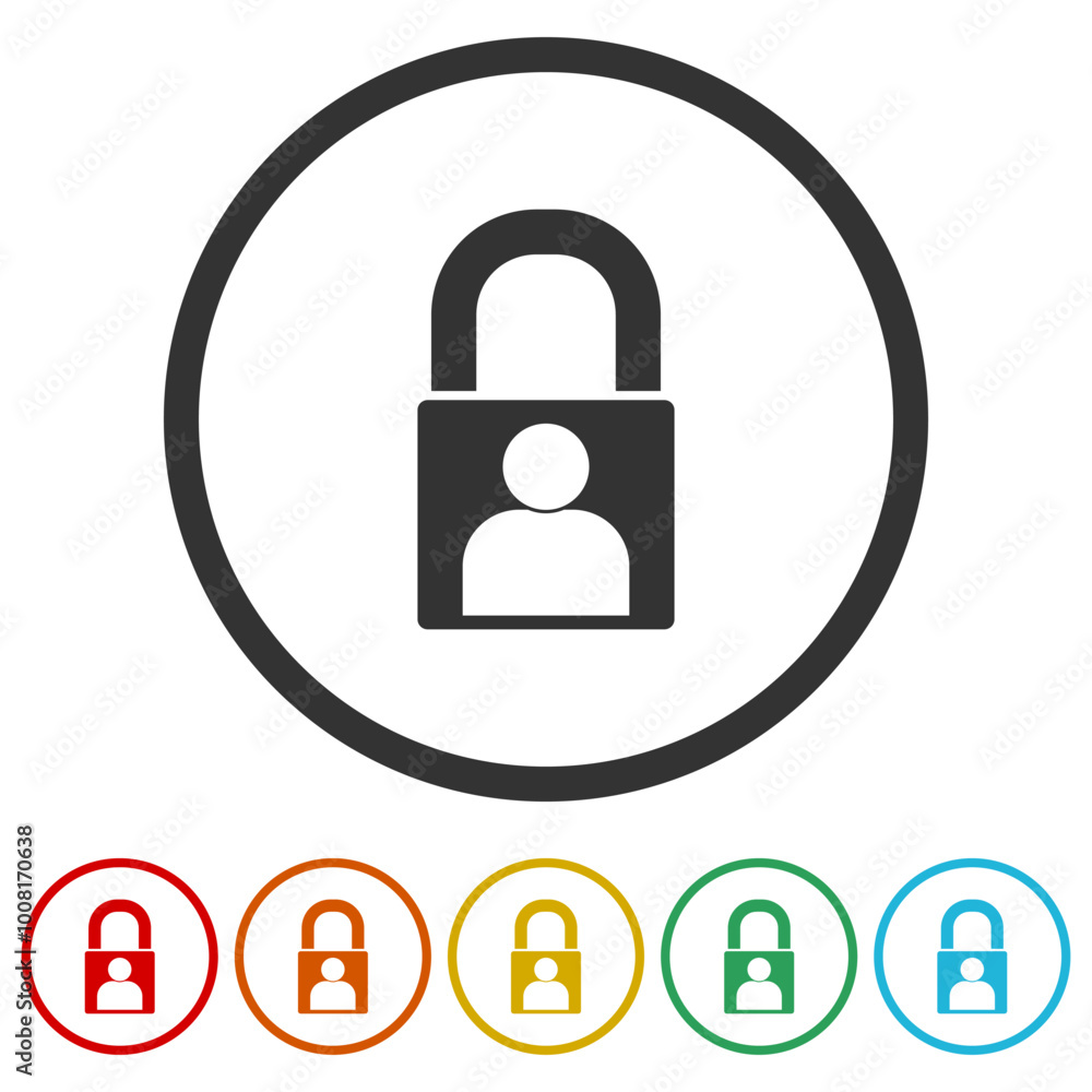Poster security human lock icon. set icons in color circle buttons