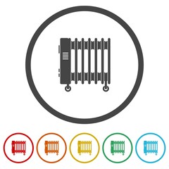  Electric heater Icon. Set icons in color circle buttons