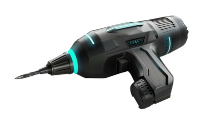 Future wireless electric screwdriver with LED light on white background
