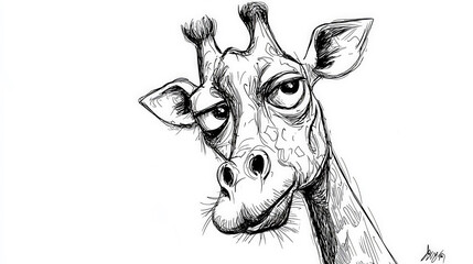 A whimsical black-and-white ink illustration featuring a nervous giraffe with frazzled lines. Generative AI