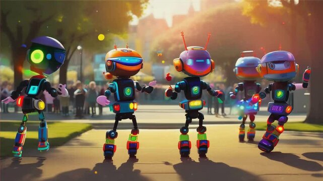 robot dancing  in the garden