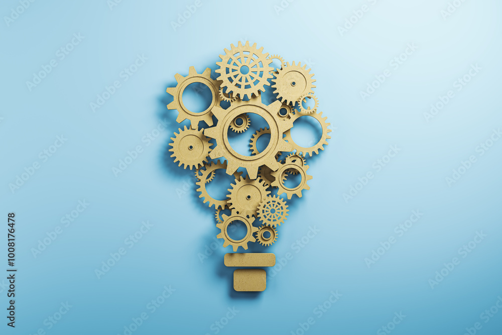 Poster creative gear light bulb on blue background with mock up place. idea, innovation and technology conc