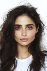 Fototapeta premium Radiant young woman with long brown hair captivating eyes