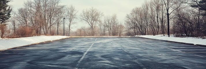 empty parking lot during the snowy winter season