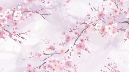 Cherry blossom branches in soft pink tones on a light background
