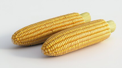 Two yellow corn cobs on a white background, high-resolution photography, insanely detailed