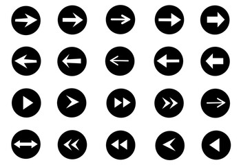 矢印　アロー　セット　丸　素材　モノクロ　あしらい　飾り　パーツ　早送り　再生　巻き戻し　戻る　進行方向　案内　標識　誘導　順路　順番　指示　掲示　転送　販促　サイン　シンプル　スタンプ
