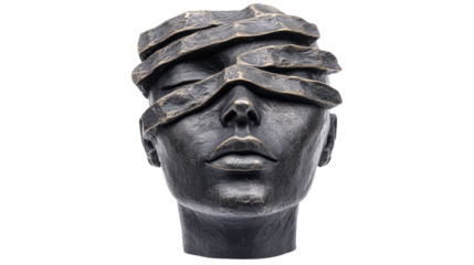 striking sculpture of head with layered stone elements, isolated on a white background, transparent background.