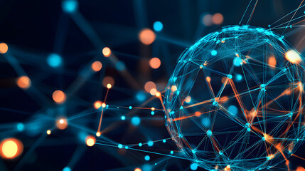 Sphere with connecting points. Global Connection Technology. The accumulation of information. 3D rendering.