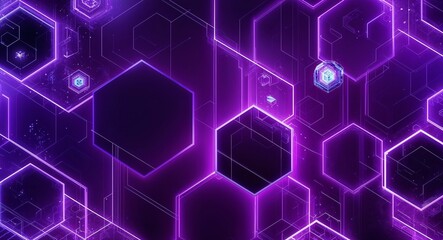 Fototapeta premium Purple interlocking hexagons abstract backdrop with futuristic elements