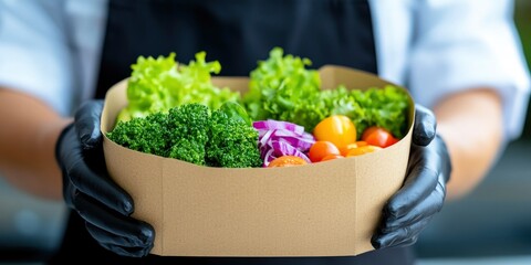 Chef offers a mockup of a plant-based food box with upscale and nutritious meal alternatives, perfect for food and recipe advertisements.
